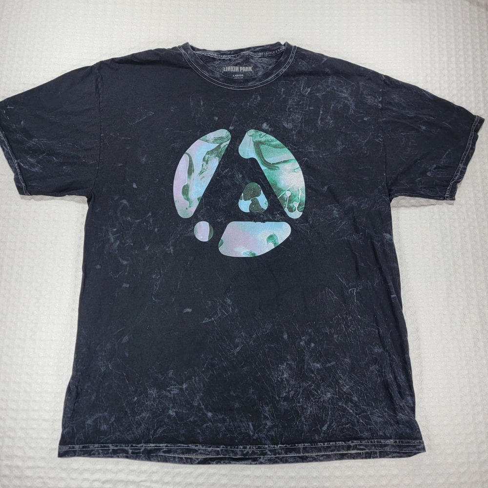 Linkin Park Mens Acid Wash Graphic T-Shirt Black Large Abstract Logo Tee
